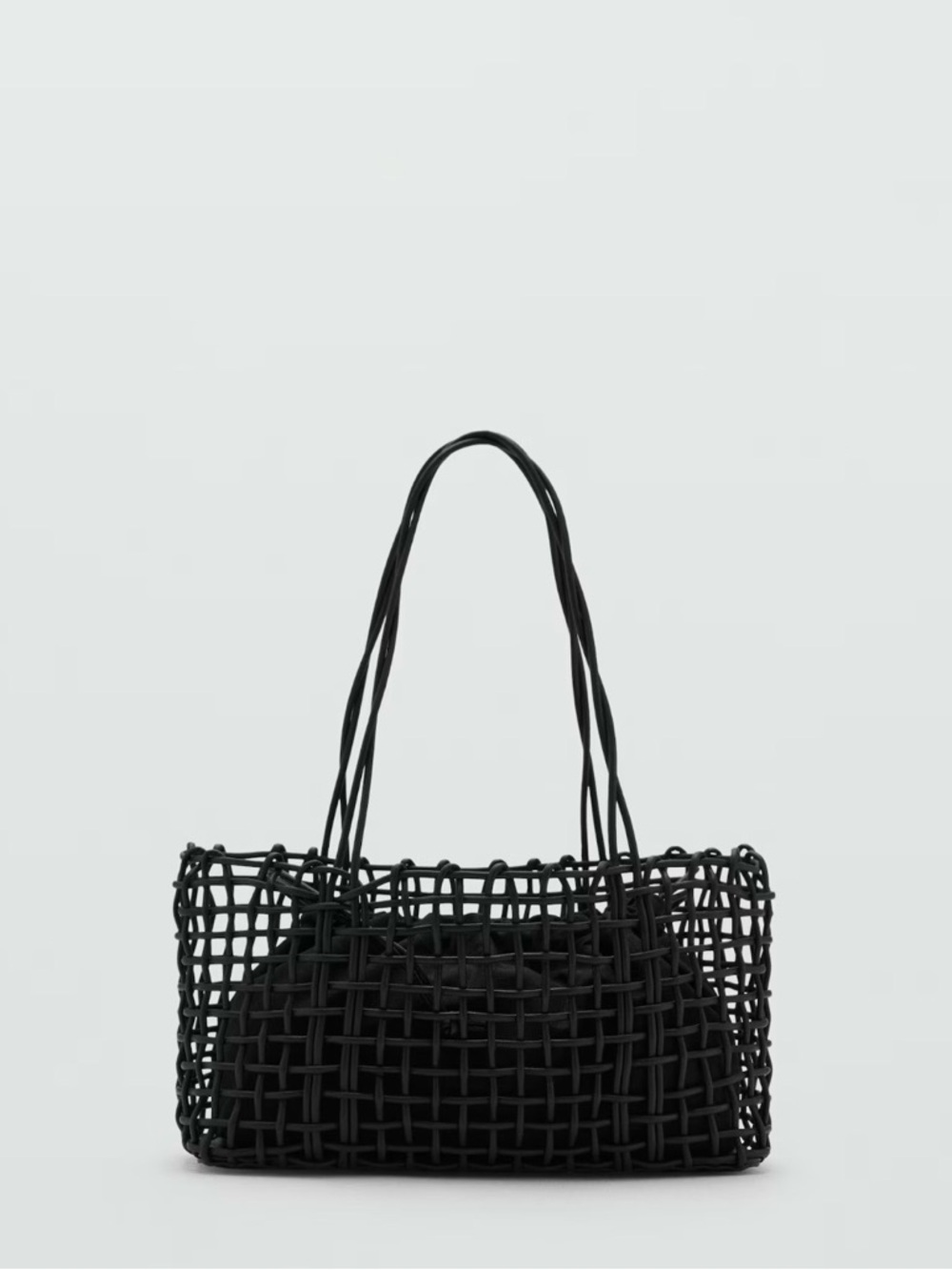 Mango Black Woven Mini Tote with Inner Pouch